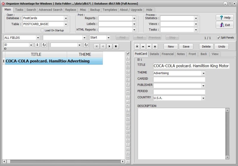 Postcard Collecting Software for Windows PCs basic template